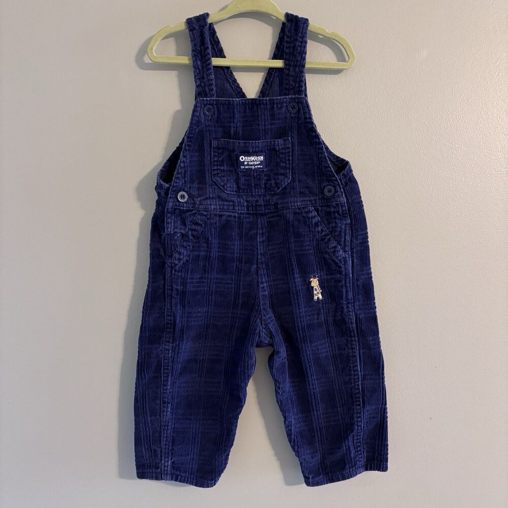 VTG 90s Vestbak OshKosh B'gosh Baby Plaid Corduroy Overalls Sz 18 Mo Kidcore